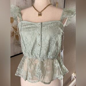 Gorgeous Sage peplum Lace Ruffle Top